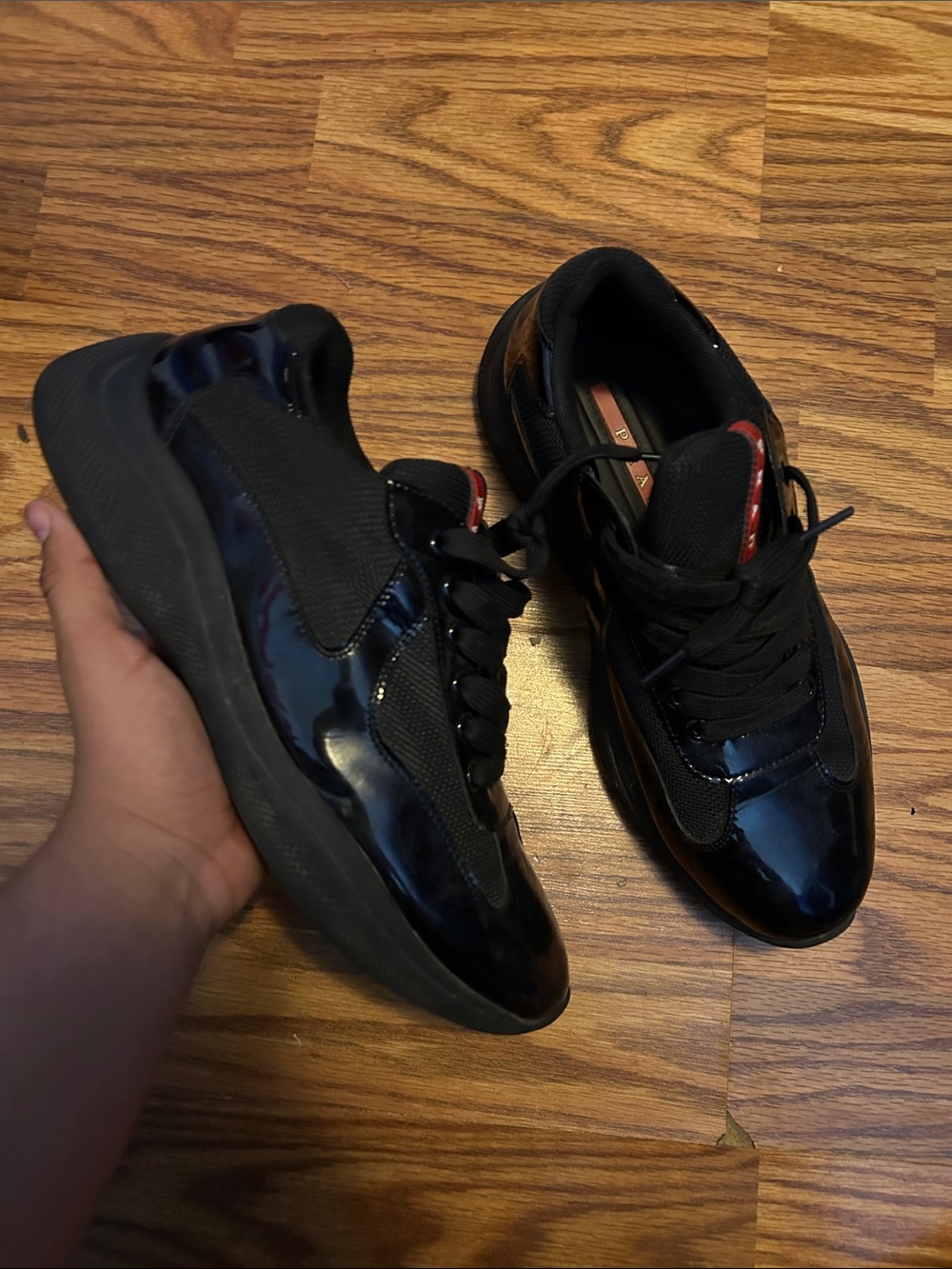 Black leather vintage Prada cup sneaker
